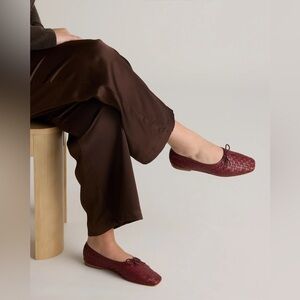 🆕 Quince Italian Leather Handwoven Square Toe Ballet Flat in Merlot Red Size 10